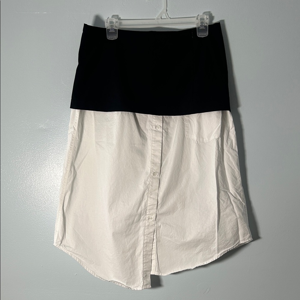 Zara Black and White High-Low Button Skirt